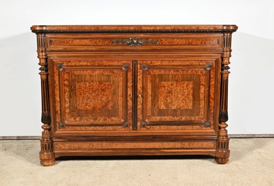 Buffet Commode en Loupe d'Amboine et Palissandre, style Louis XVI – 2ème Partie XIXe