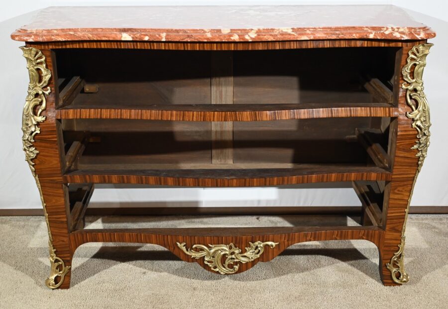 Commode Tombeau en Marqueterie de Bois de Violette, style Transition Louis XIV / Louis XV – 1ère Partie XXe – Image 24
