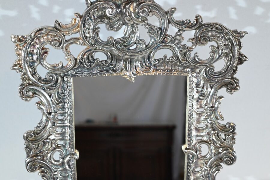 Petit Miroir de Table en Bronze Argenté, style Rocaille – Fin XIXe – Image 10