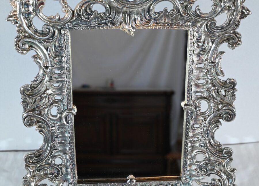 Petit Miroir de Table en Bronze Argenté, style Rocaille – Fin XIXe – Image 11