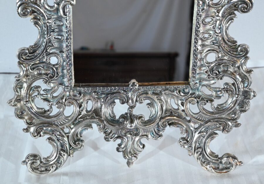 Petit Miroir de Table en Bronze Argenté, style Rocaille – Fin XIXe – Image 12
