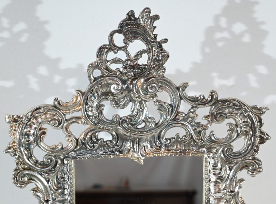 Petit Miroir de Table en Bronze Argenté, style Rocaille – Fin XIXe – Image 6