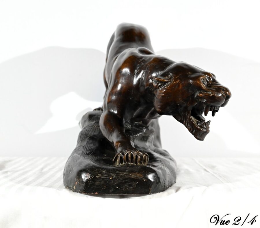 Sculpture en Terre Cuite Patinée « Tigre à l’Affût », signée T.Cartier – Début XXe – Image 16