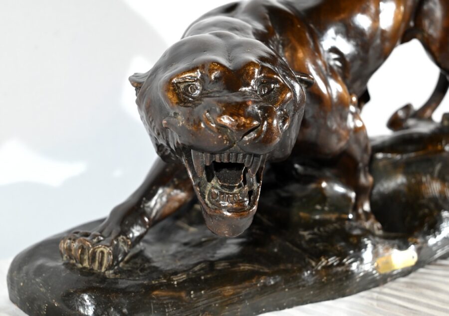 Sculpture en Terre Cuite Patinée « Tigre à l’Affût », signée T.Cartier – Début XXe – Image 8