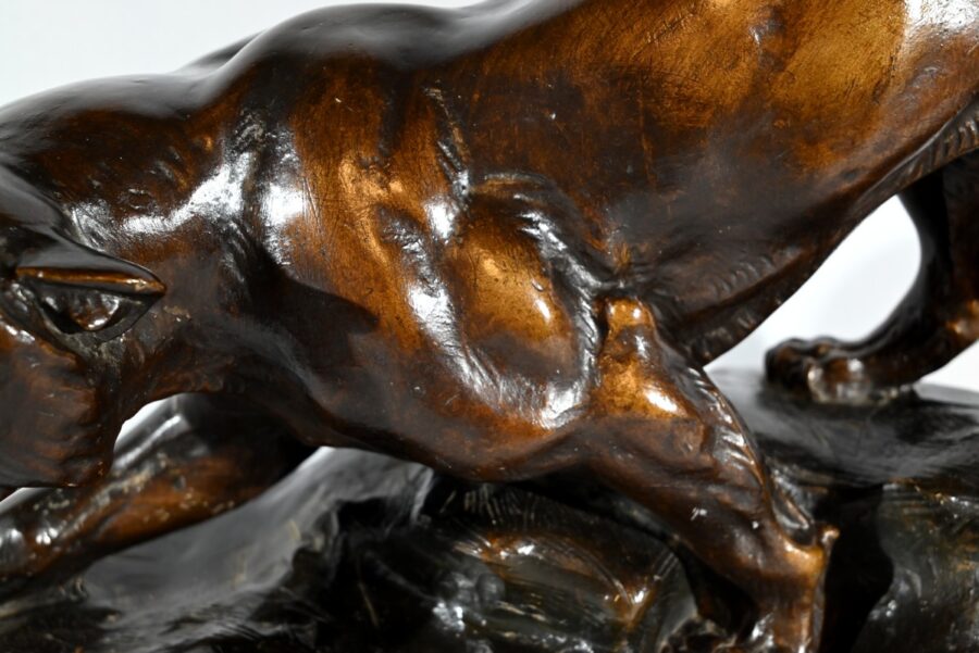 Sculpture en Terre Cuite Patinée « Tigre à l’Affût », signée T.Cartier – Début XXe – Image 10