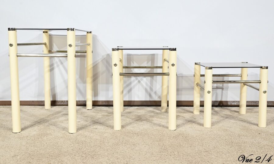 Tables Gigognes en Métal Beige, attribuées à Yves Boutboul – 1970 – Image 13