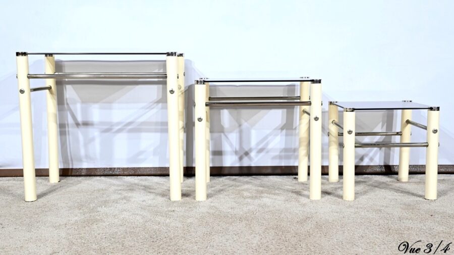 Tables Gigognes en Métal Beige, attribuées à Yves Boutboul – 1970 – Image 14