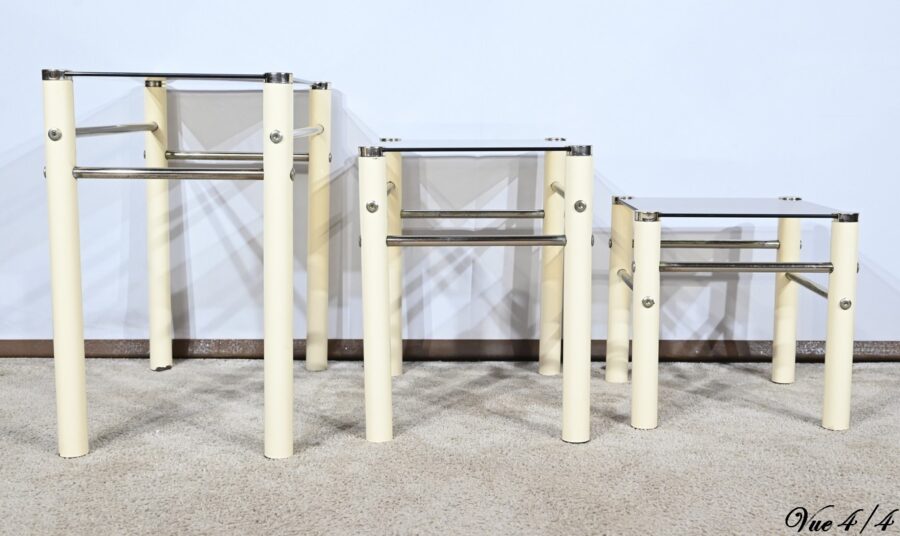 Tables Gigognes en Métal Beige, attribuées à Yves Boutboul – 1970 – Image 15