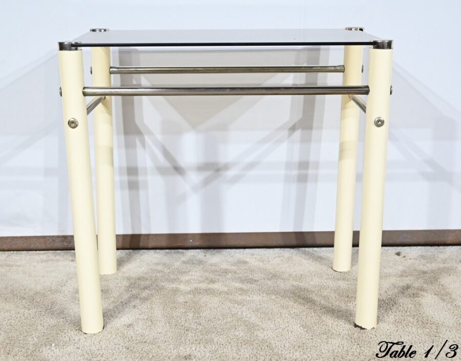 Tables Gigognes en Métal Beige, attribuées à Yves Boutboul – 1970 – Image 16