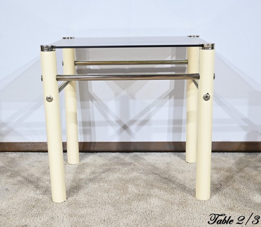 Tables Gigognes en Métal Beige, attribuées à Yves Boutboul – 1970 – Image 17