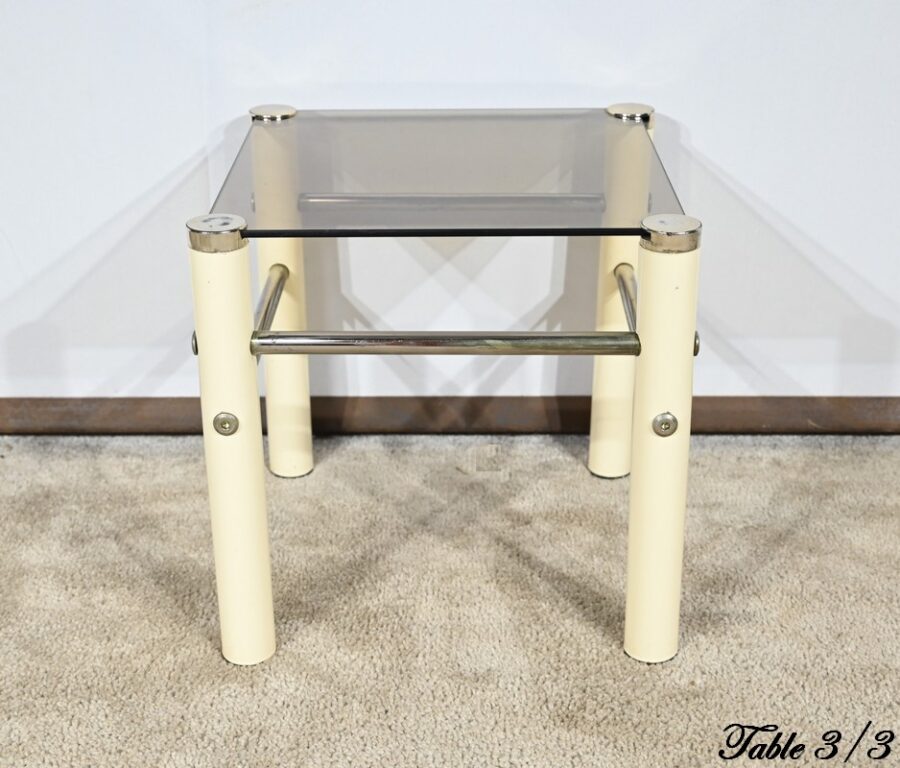 Tables Gigognes en Métal Beige, attribuées à Yves Boutboul – 1970 – Image 18