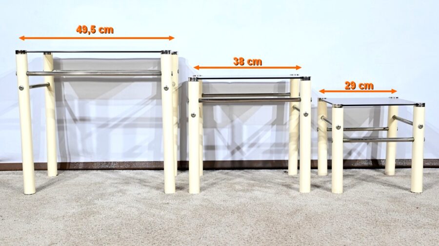 Tables Gigognes en Métal Beige, attribuées à Yves Boutboul – 1970 – Image 19