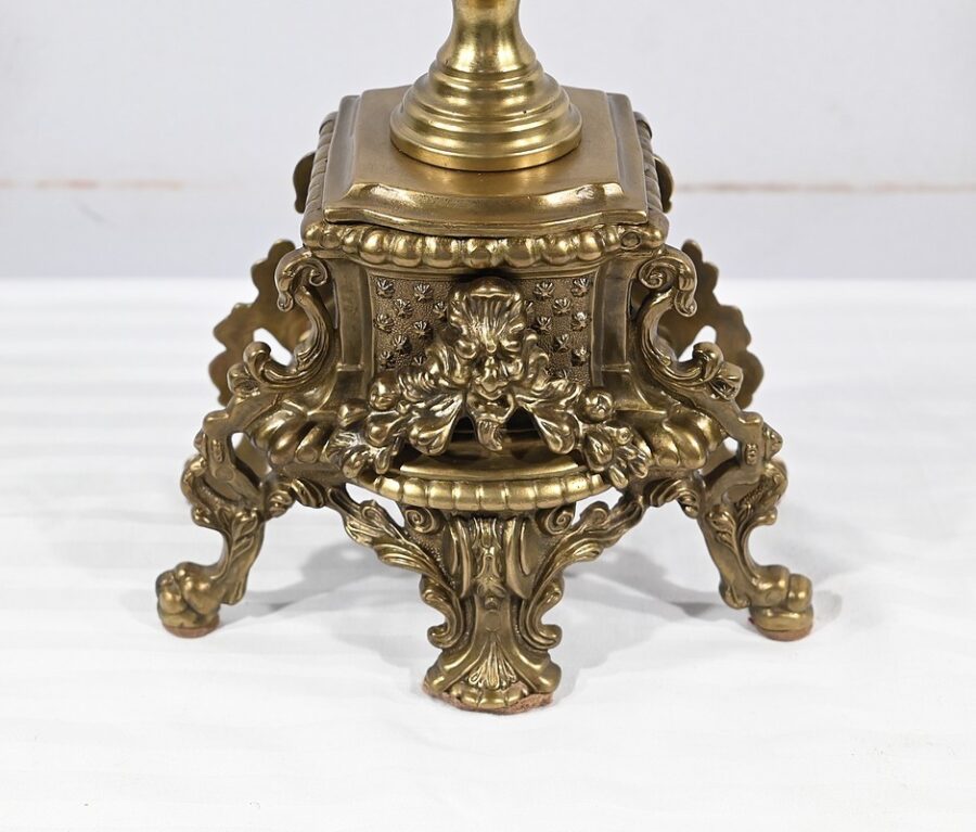 Paire d’importants Candélabres en Bronze Doré, style Louis XIV – Début XIXe – Image 13