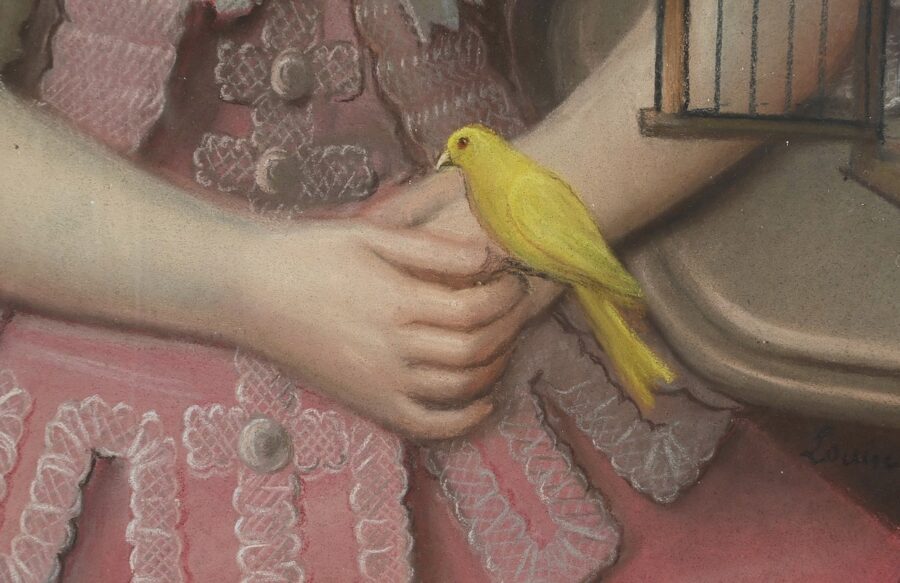 Important Pastel « La Jeune fille au Canari », école française du XIXe – Image 12