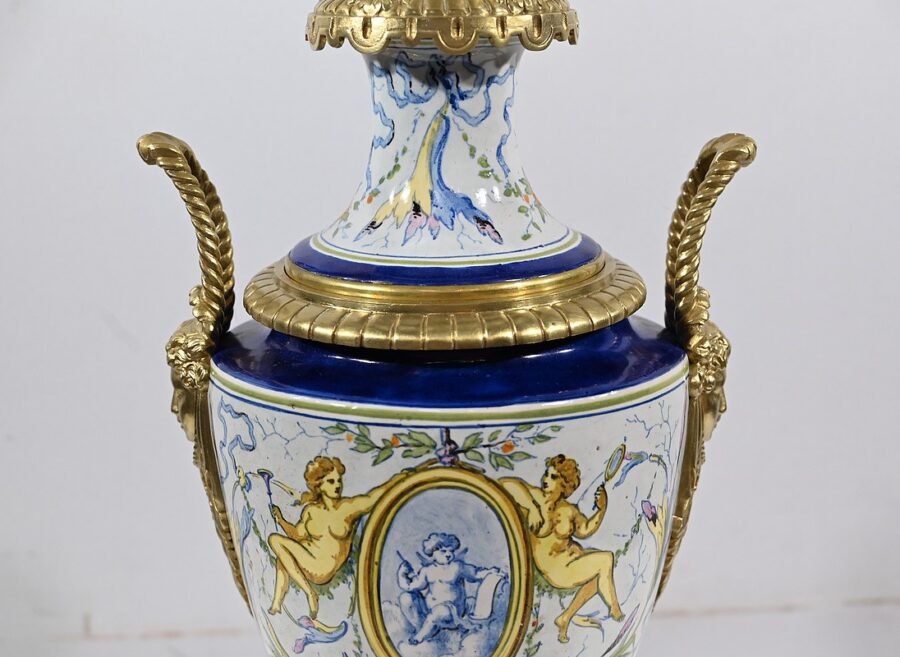 Lampe à Pétrole en Faïence, époque Napoléon III – Milieu XIXe – Image 7
