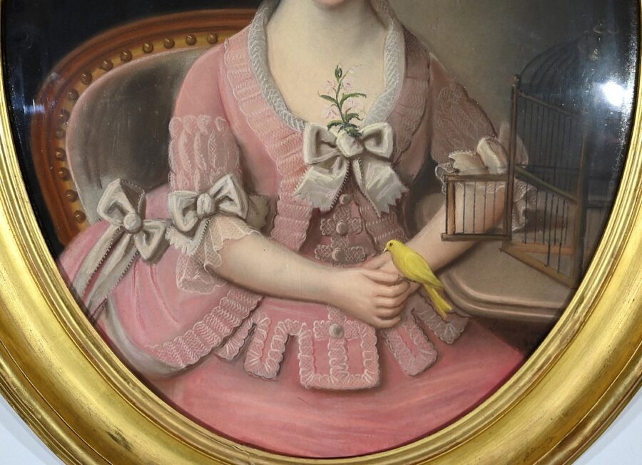 Important Pastel « La Jeune fille au Canari », école française du XIXe – Image 9