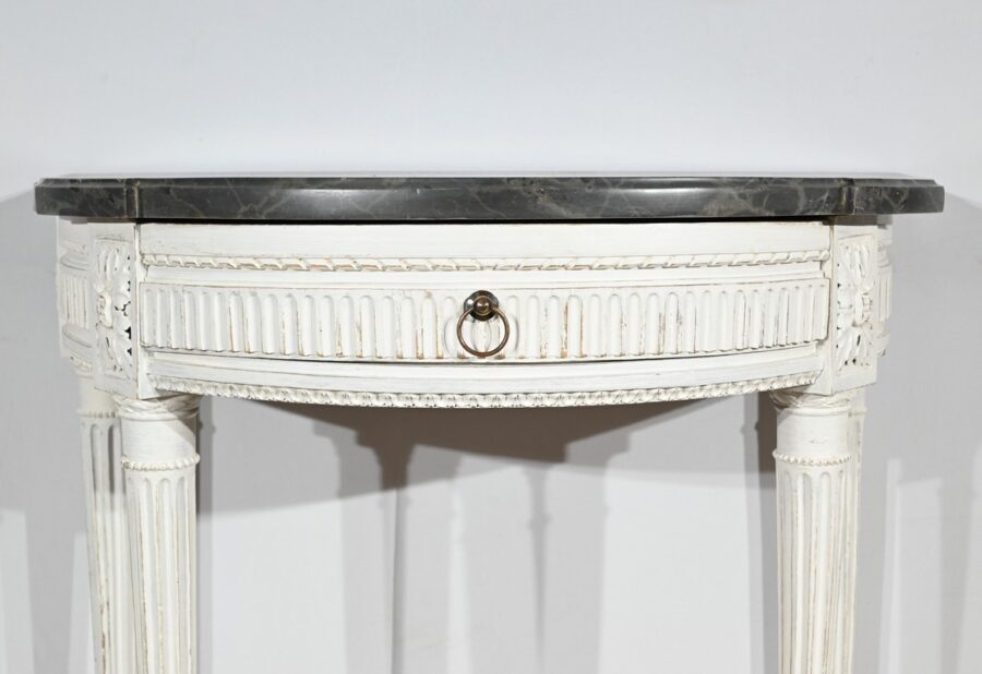 Console Demi-Lune en Bois Réchampi, style Louis XVI – Début XIXe – Image 11