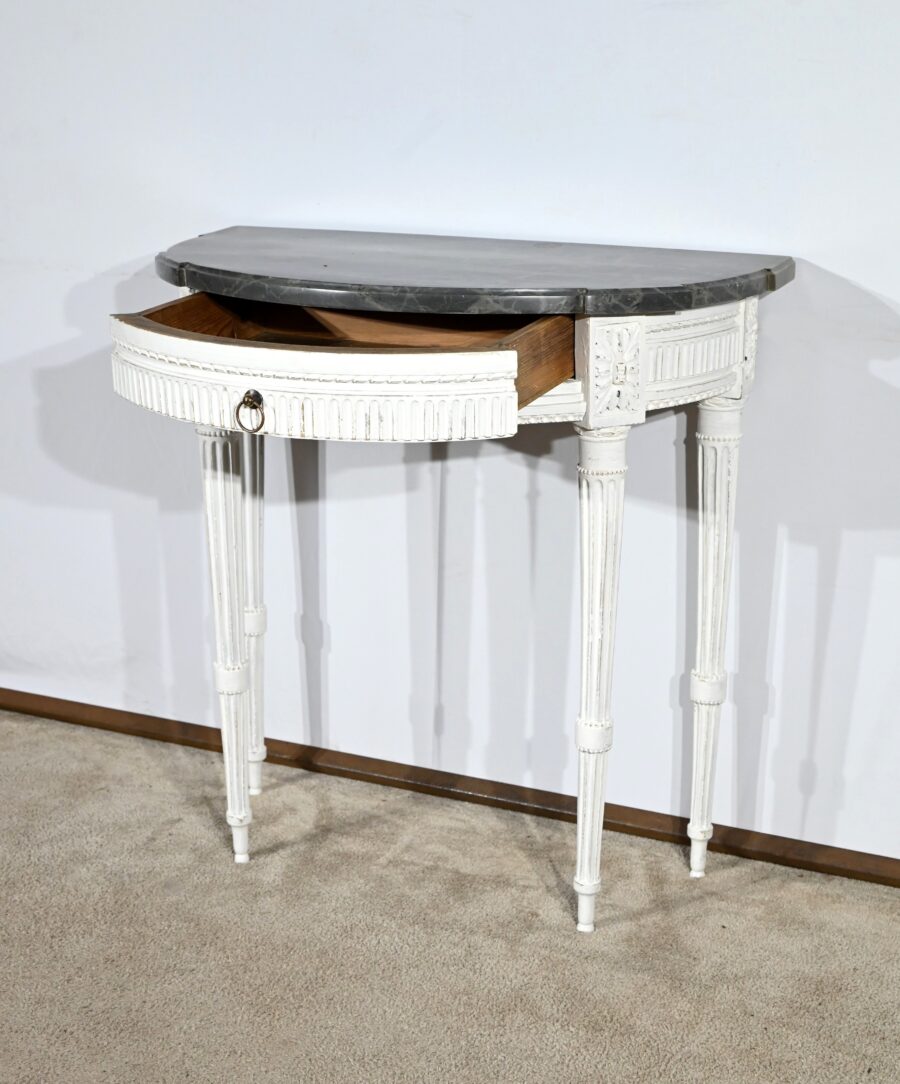 Console Demi-Lune en Bois Réchampi, style Louis XVI – Début XIXe – Image 26