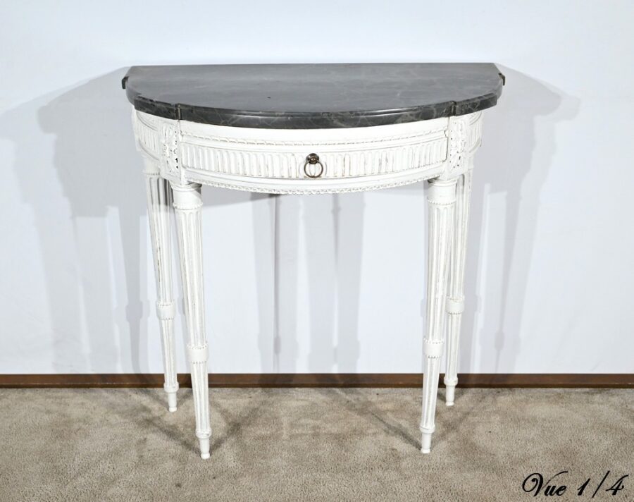 Console Demi-Lune en Bois Réchampi, style Louis XVI – Début XIXe – Image 10