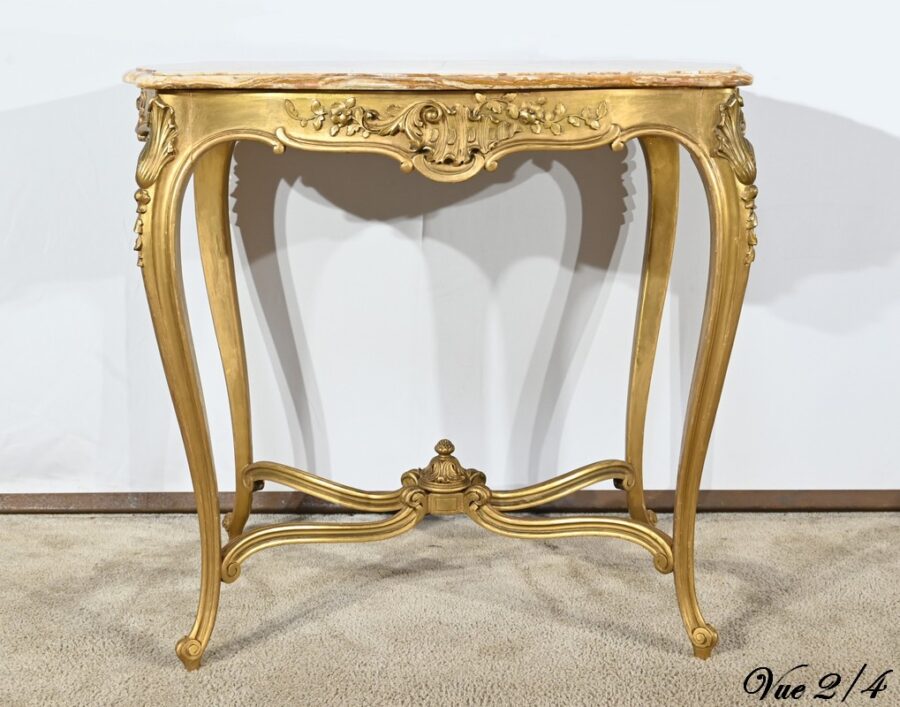 Petite Table de Milieu en Bois Doré, style Louis XV – Fin XIXe – Image 21
