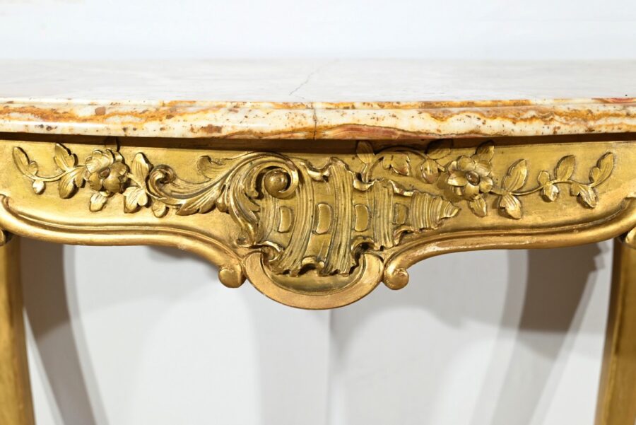 Petite Table de Milieu en Bois Doré, style Louis XV – Fin XIXe – Image 22