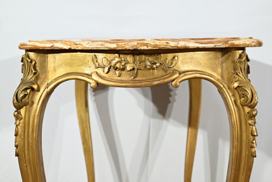 Petite Table de Milieu en Bois Doré, style Louis XV – Fin XIXe – Image 25