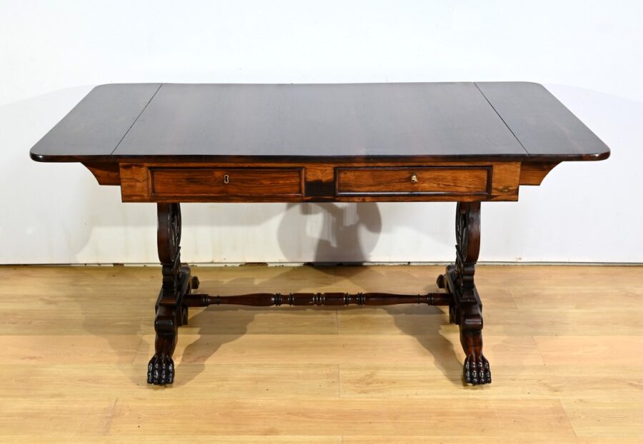 Table Bureau à Volets en Palissandre Massif, époque Restauration – Début XIXe