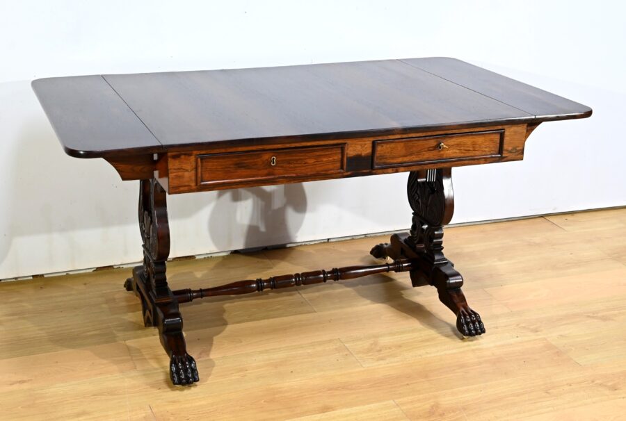 Table Bureau à Volets en Palissandre Massif, époque Restauration – Début XIXe – Image 3