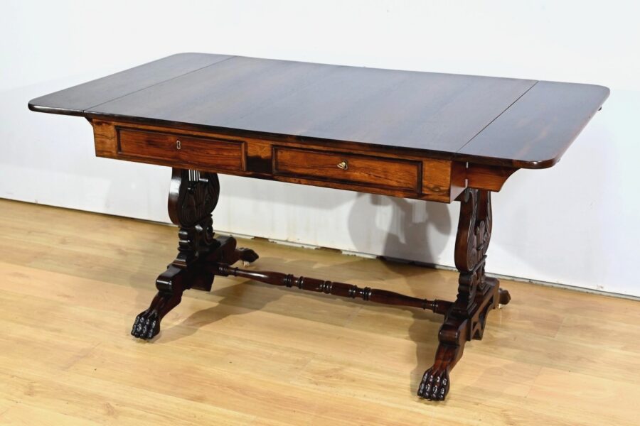 Table Bureau à Volets en Palissandre Massif, époque Restauration – Début XIXe – Image 4