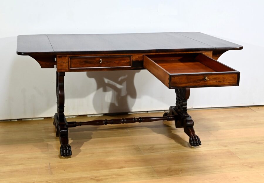 Table Bureau à Volets en Palissandre Massif, époque Restauration – Début XIXe – Image 5