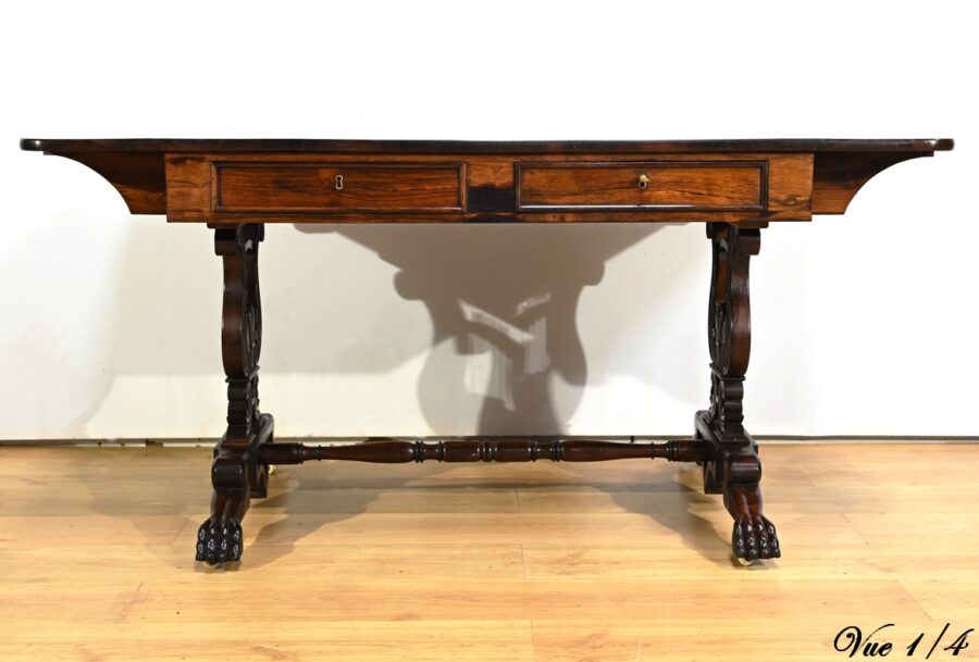 Table Bureau à Volets en Palissandre Massif, époque Restauration – Début XIXe – Image 8