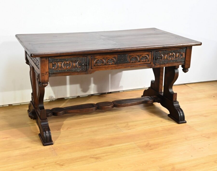 Table Bureau en Chêne, style Néogothique – Début XXe – Image 3
