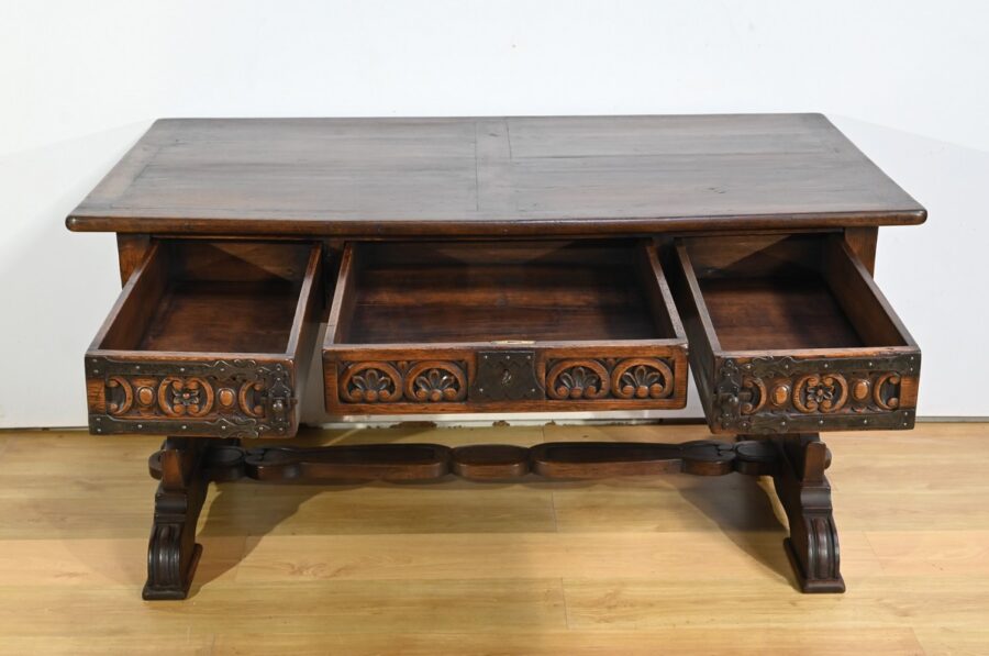 Table Bureau en Chêne, style Néogothique – Début XXe – Image 25