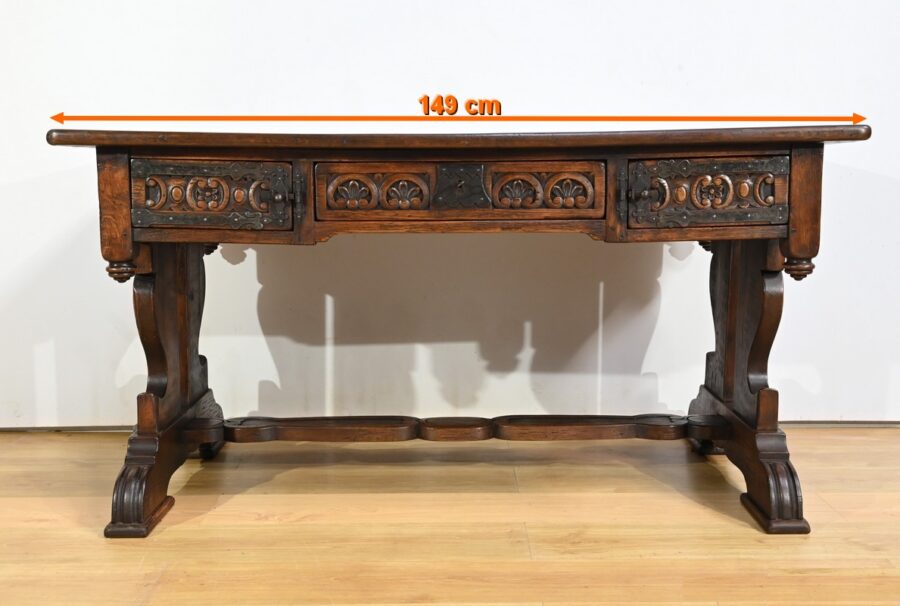 Table Bureau en Chêne, style Néogothique – Début XXe – Image 2
