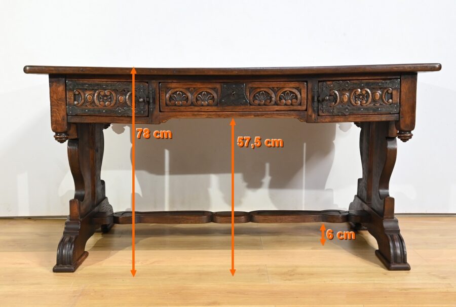 Table Bureau en Chêne, style Néogothique – Début XXe – Image 31