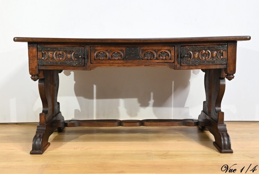 Table Bureau en Chêne, style Néogothique – Début XXe – Image 6