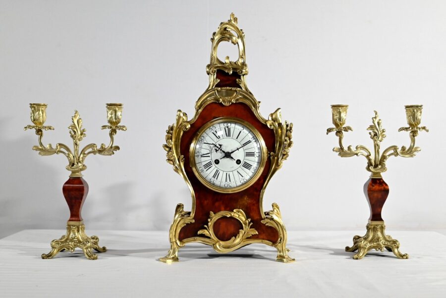 Garniture de Cheminée en Bronze et Bois Peint, estampillée Vincenti & Cie – 2ème partie XIXe