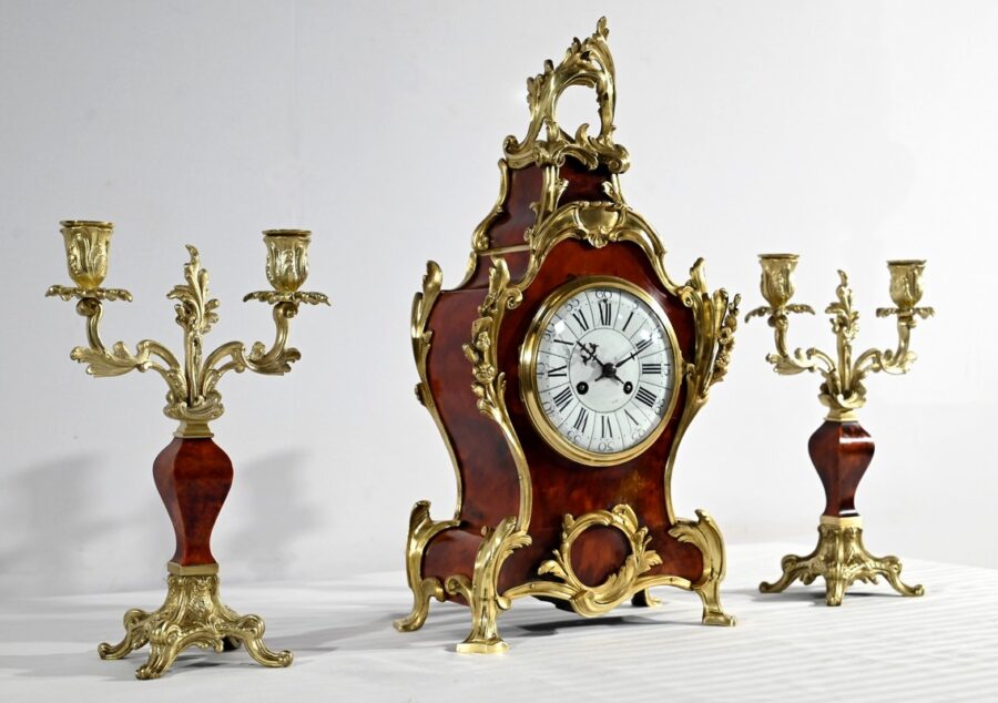Garniture de Cheminée en Bronze et Bois Peint, estampillée Vincenti & Cie – 2ème partie XIXe – Image 2