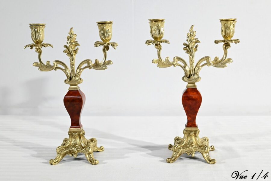 Garniture de Cheminée en Bronze et Bois Peint, estampillée Vincenti & Cie – 2ème partie XIXe – Image 22