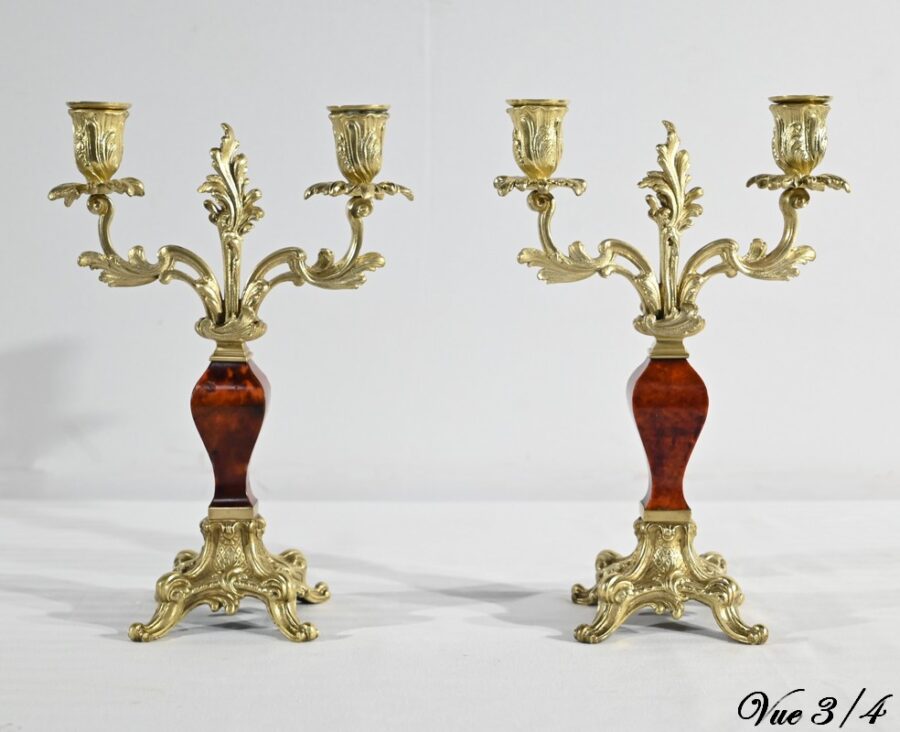 Garniture de Cheminée en Bronze et Bois Peint, estampillée Vincenti & Cie – 2ème partie XIXe – Image 30
