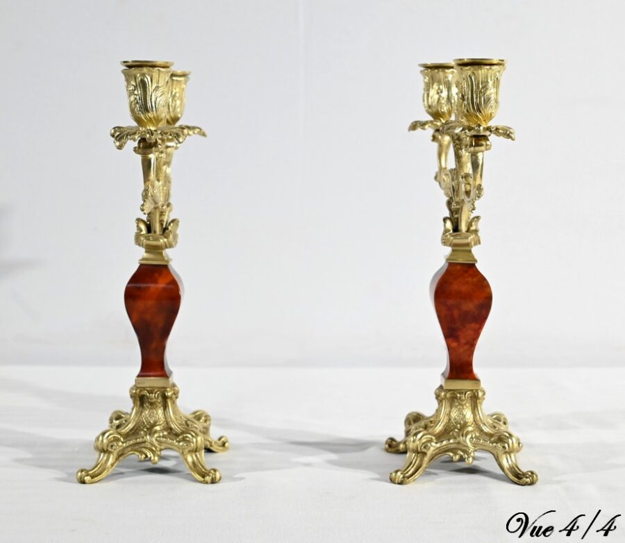 Garniture de Cheminée en Bronze et Bois Peint, estampillée Vincenti & Cie – 2ème partie XIXe – Image 31