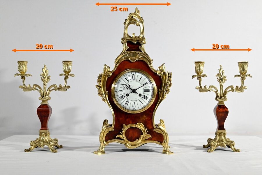 Garniture de Cheminée en Bronze et Bois Peint, estampillée Vincenti & Cie – 2ème partie XIXe – Image 32