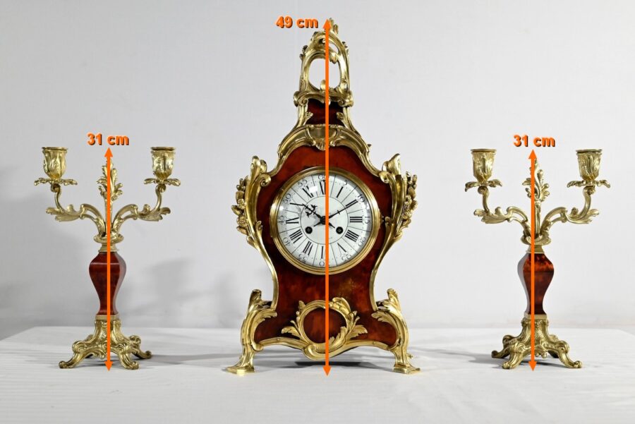 Garniture de Cheminée en Bronze et Bois Peint, estampillée Vincenti & Cie – 2ème partie XIXe – Image 35