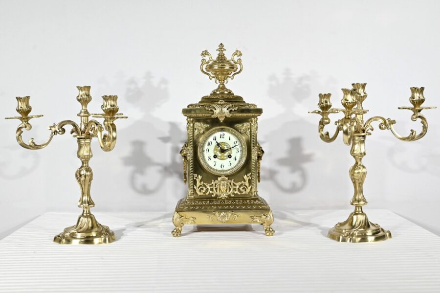 Garniture de Cheminée en Bronze Doré, estampillée Japy Frères & Cie – Fin XIXe