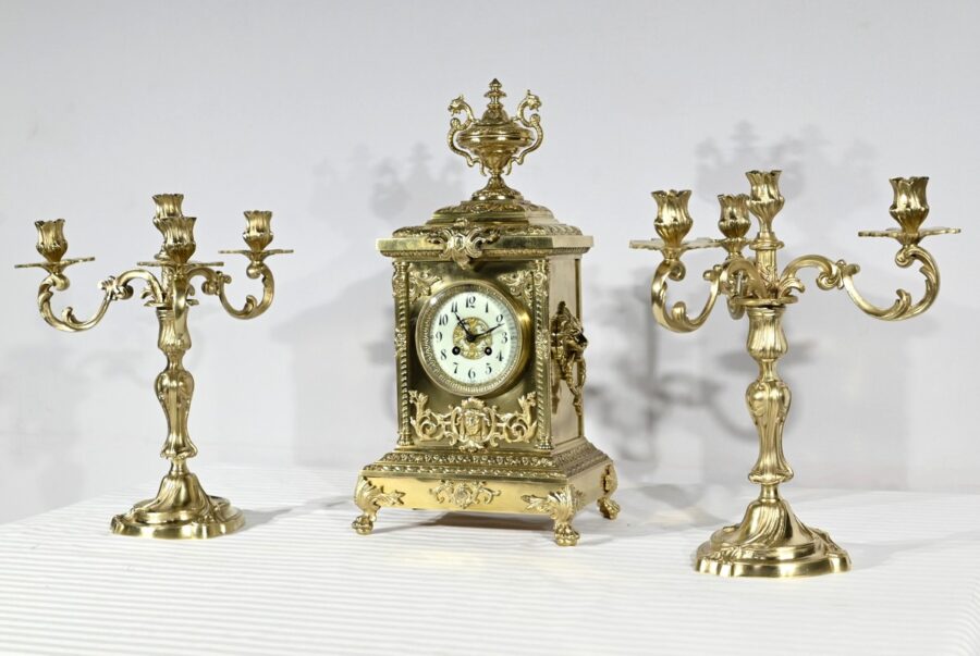 Garniture de Cheminée en Bronze Doré, estampillée Japy Frères & Cie – Fin XIXe – Image 3