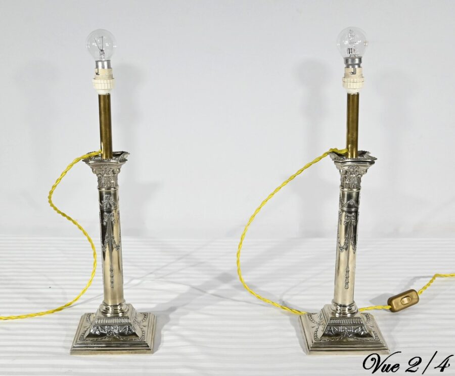 Paire de Flambeaux Électrifiés en Métal Argenté – Milieu XIXe – Image 16