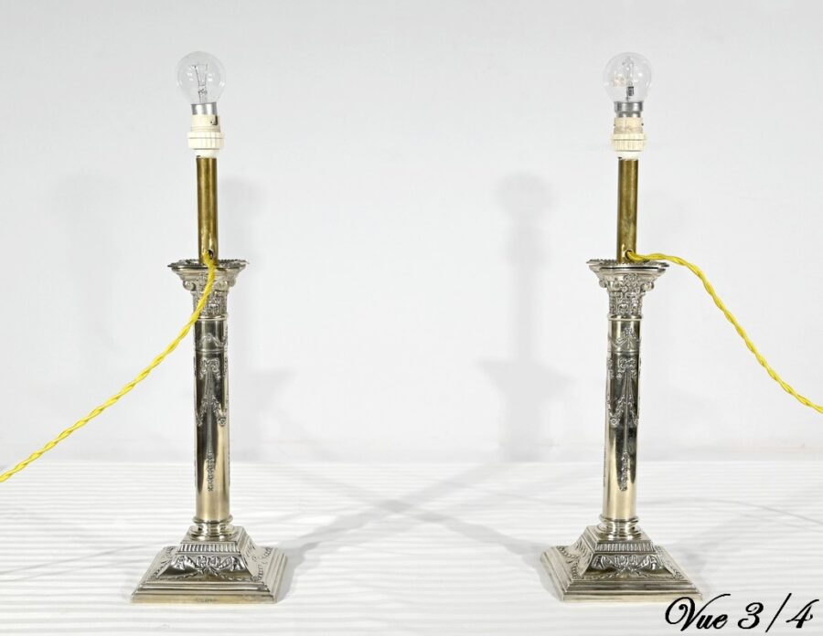 Paire de Flambeaux Électrifiés en Métal Argenté – Milieu XIXe – Image 17