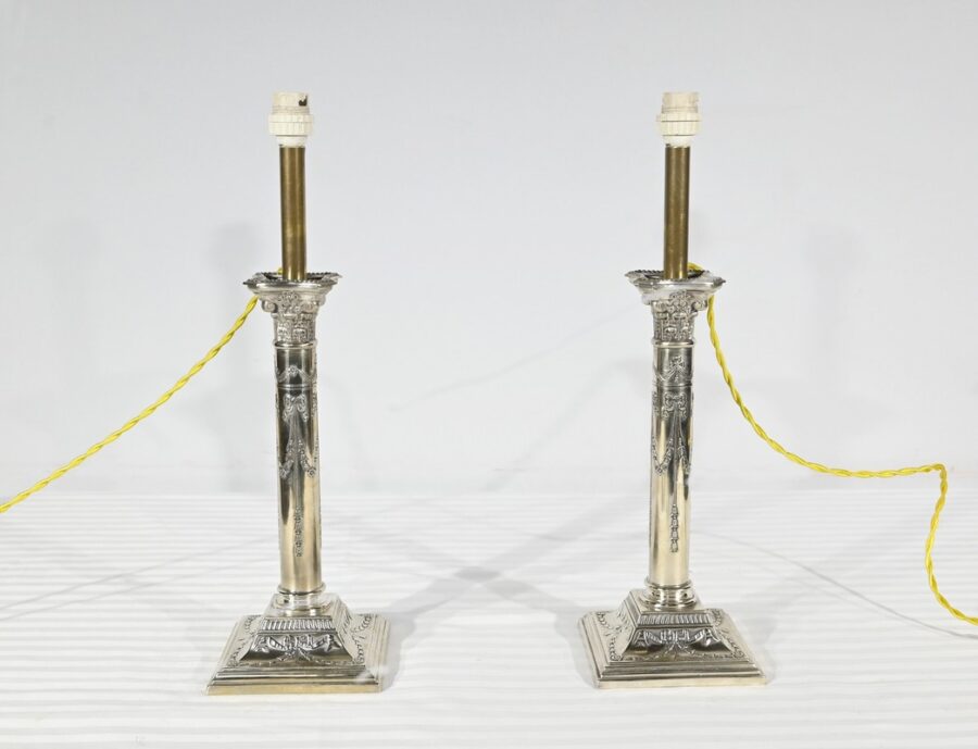 Paire de Flambeaux Électrifiés en Métal Argenté – Milieu XIXe – Image 19