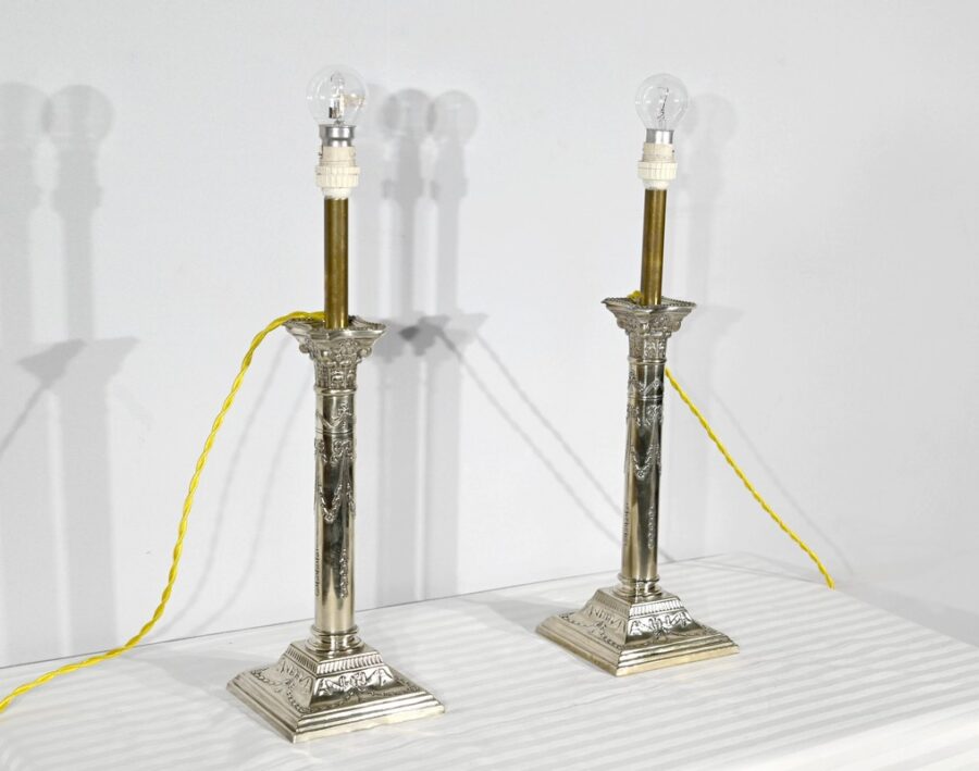 Paire de Flambeaux Électrifiés en Métal Argenté – Milieu XIXe – Image 3