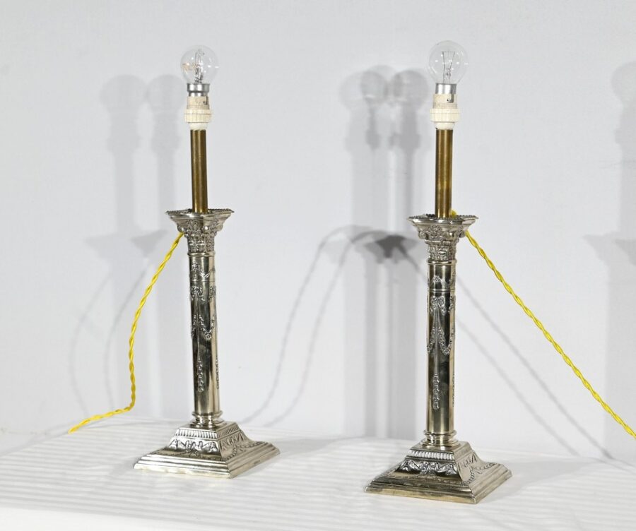 Paire de Flambeaux Électrifiés en Métal Argenté – Milieu XIXe – Image 4